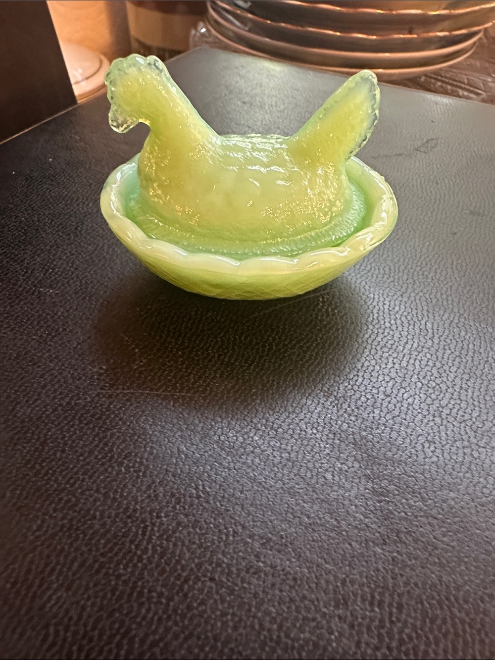 Green Glass Hen-on-Nest Decorative Dish - Unbranded